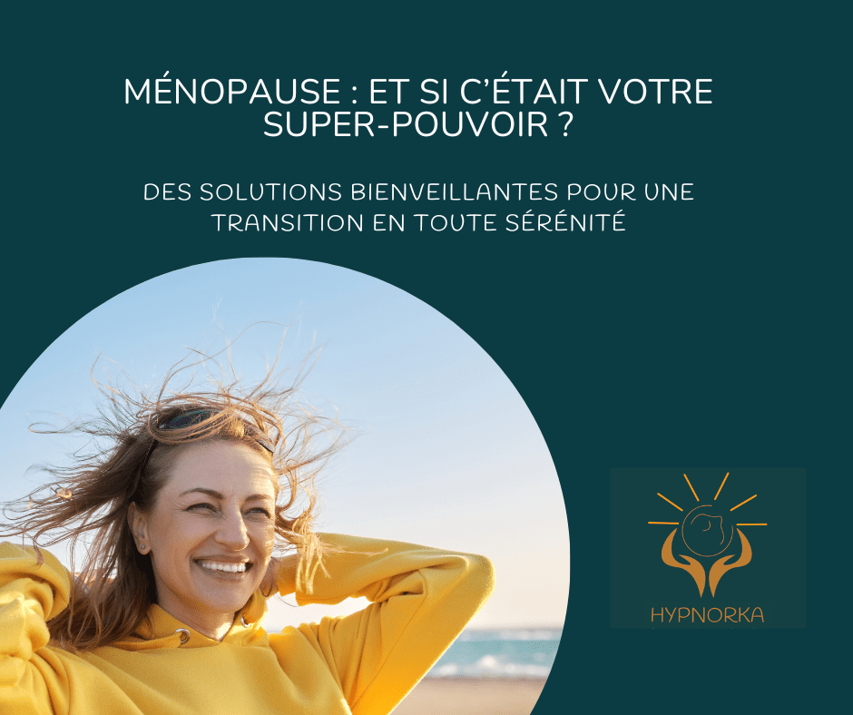 une femme mature, apaisée, en pleine détente. Elle symbolise la sérénité retrouvée grâce aux solutions bien-être pendant la ménopause
